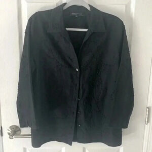 Jones New York Black Linen Blouse Size Large